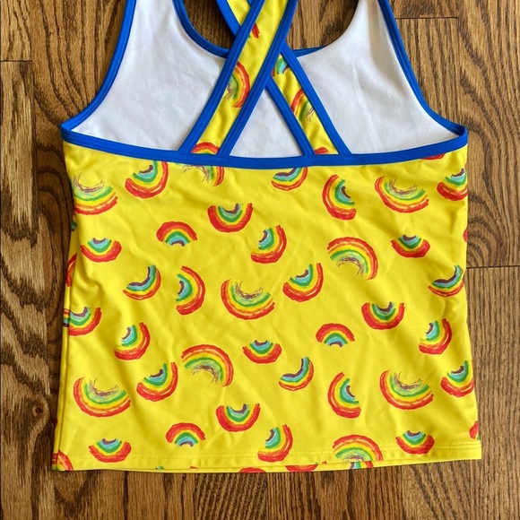Yellow with rainbow print LL Bean kids tankini top size 12. Excellent condition - Picture 5 of 9